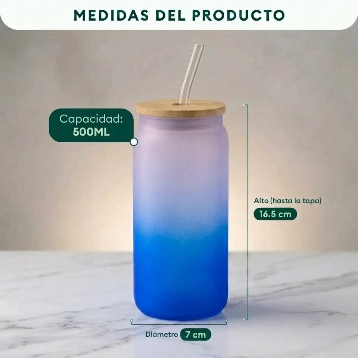 VASO NÓRDICO NEÓN DE VIDRIO 500 ML AZUL - 7