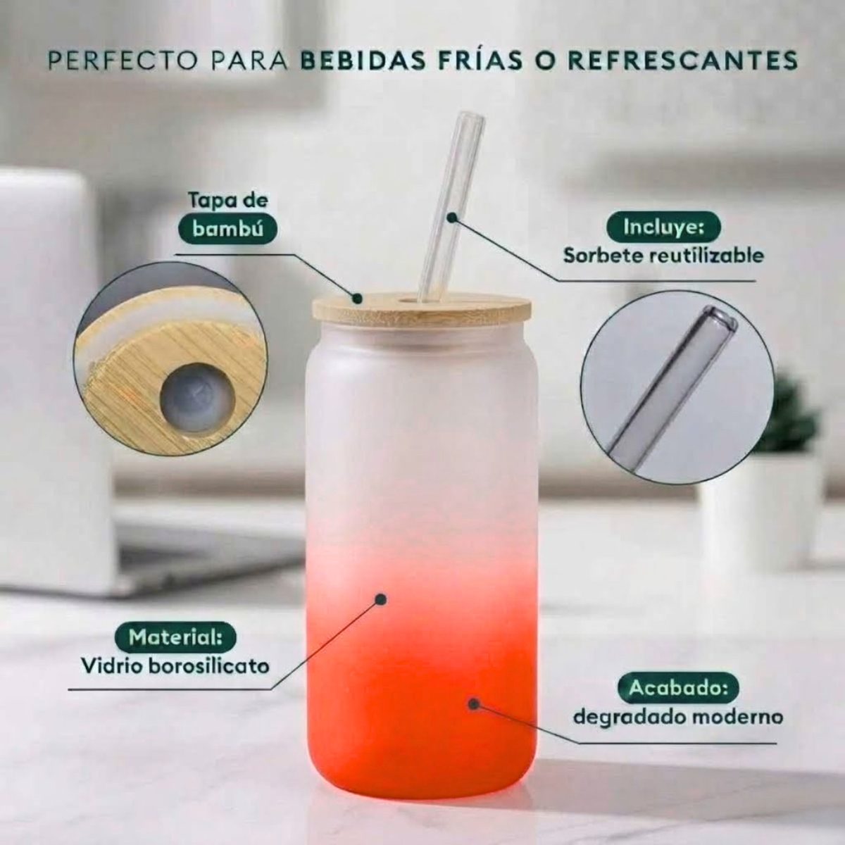 VASO NÓRDICO NEÓN DE VIDRIO 500 ML ROJO - 5