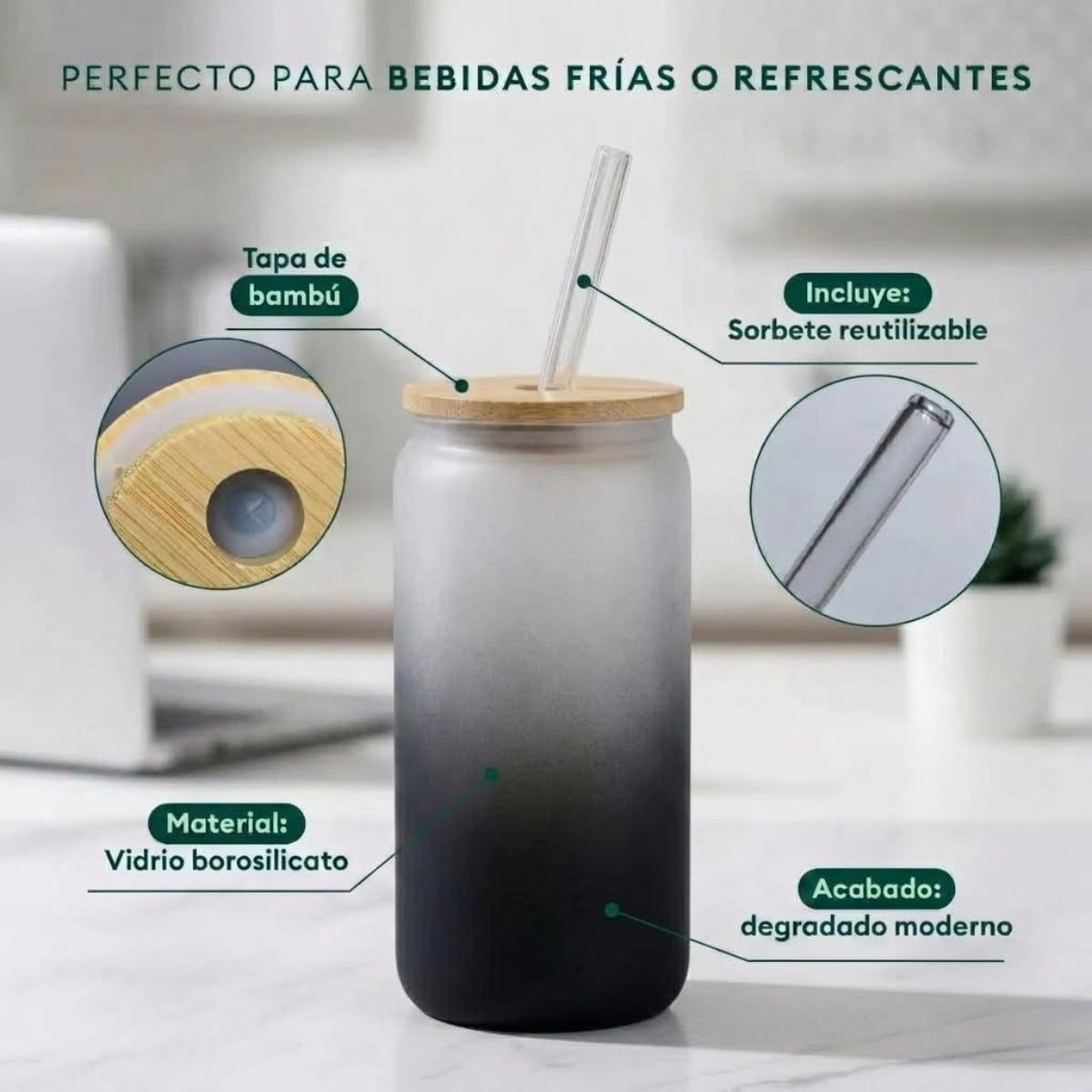 VASO NÓRDICO NEÓN DE VIDRIO 500 ML NEGRO - 5