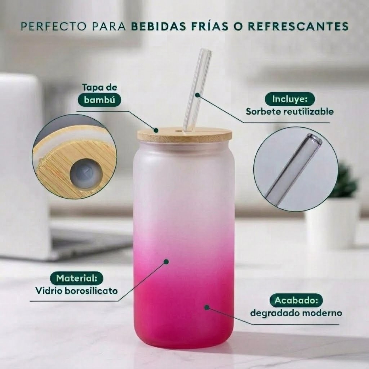 VASO NÓRDICO NEÓN DE VIDRIO 500 ML ROSA - 6