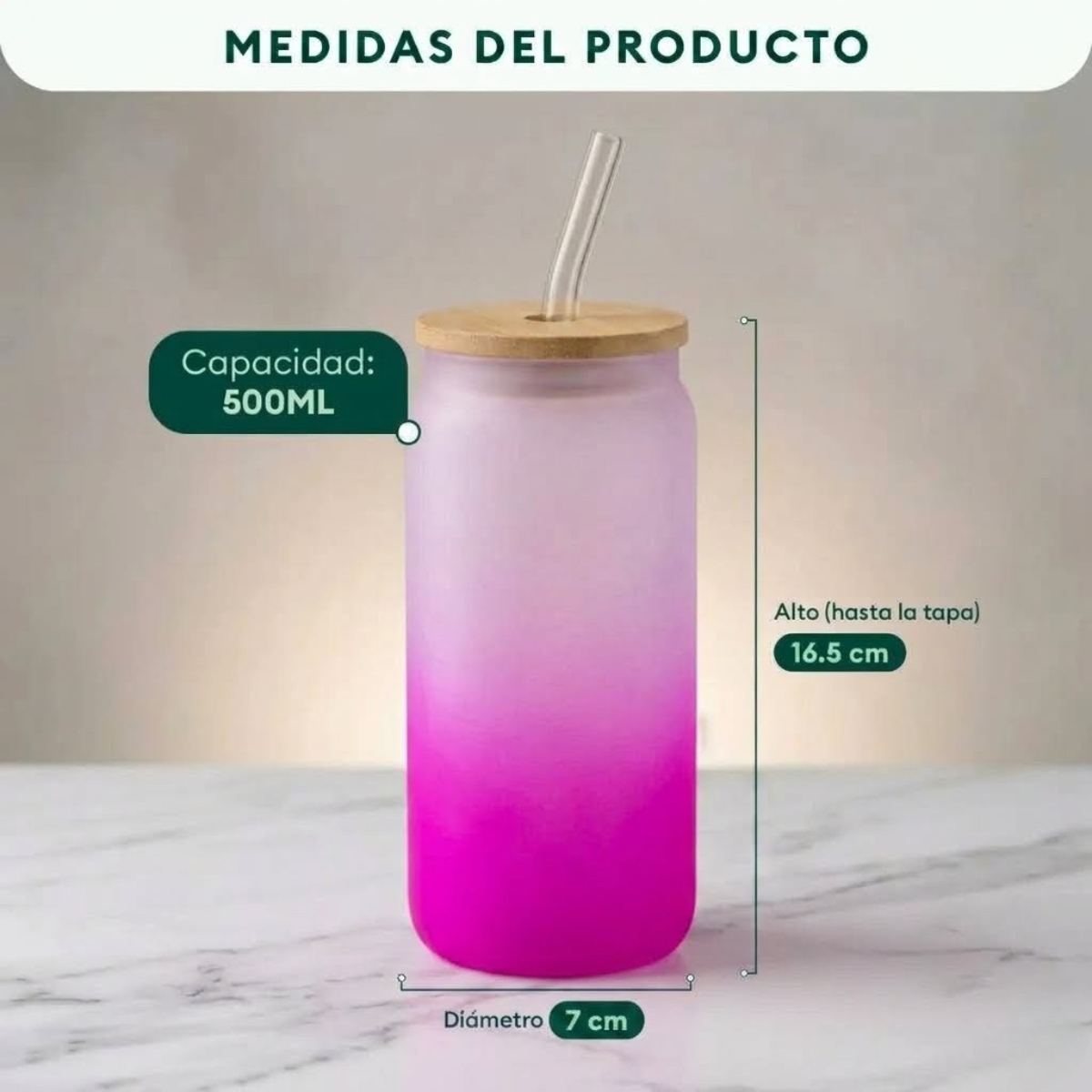 VASO NÓRDICO NEÓN DE VIDRIO 500 ML ROSA - 8