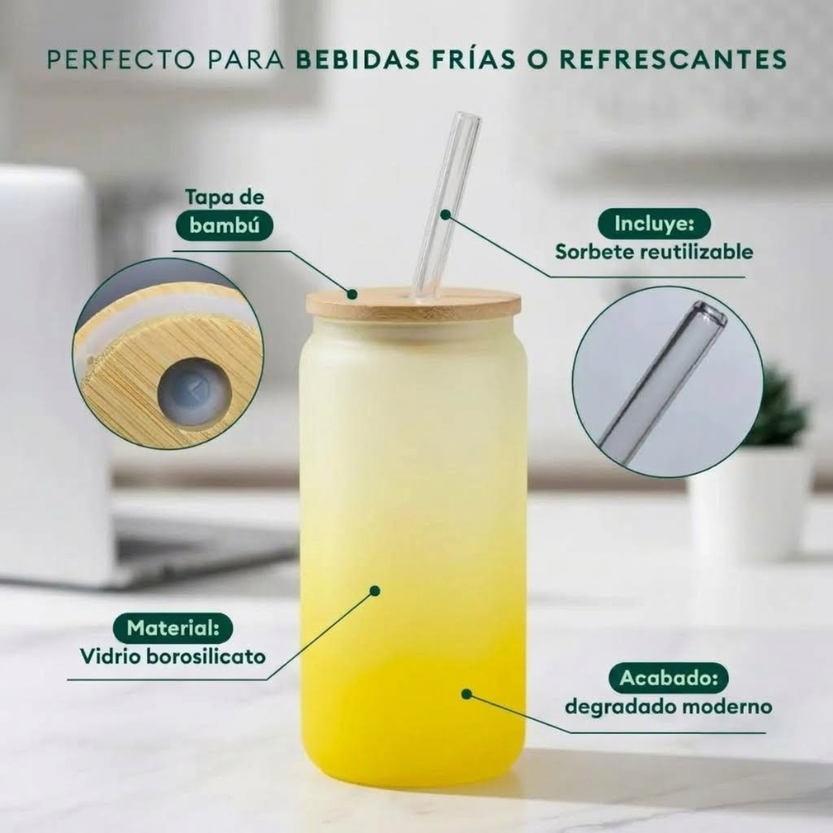VASO NÓRDICO NEÓN DE VIDRIO 500 ML AMARILLO - 6