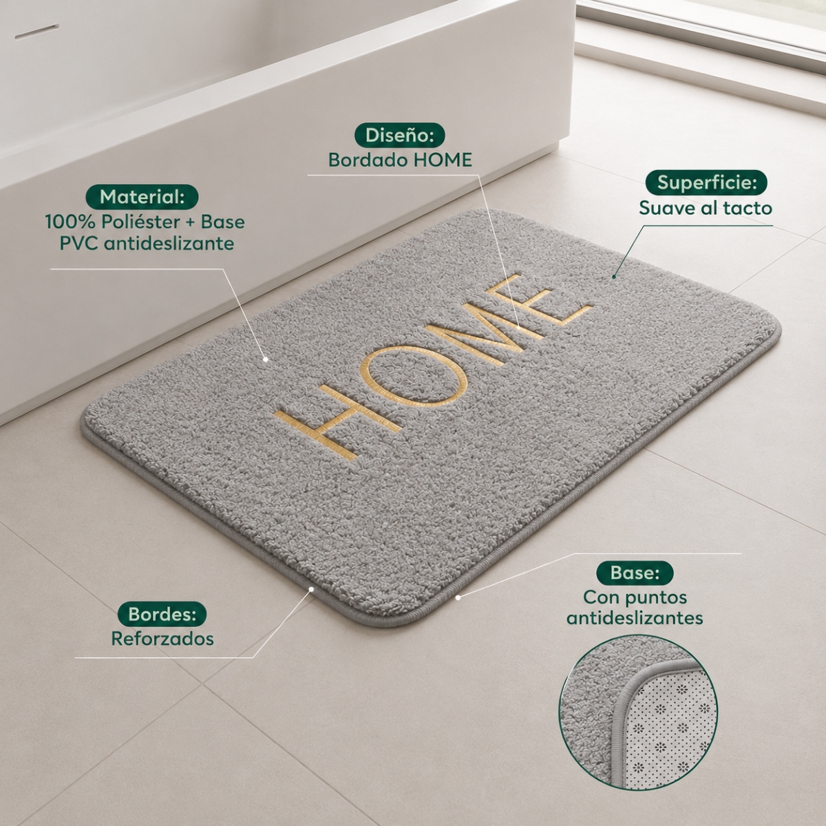 TAPETE ANTIDESLIZANTE HOME GRIS - 4
