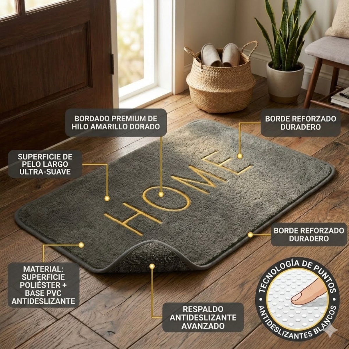 TAPETE ANTIDESLIZANTE HOME PLOMO - 6