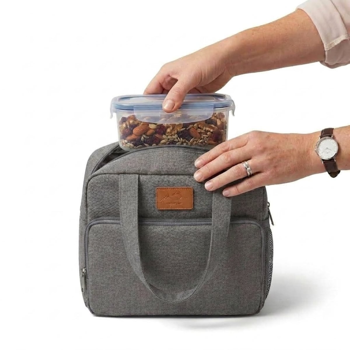 BOLSO LONCHERA TÉRMICA DE TELA OXFORD CON ASAS GRIS - 1