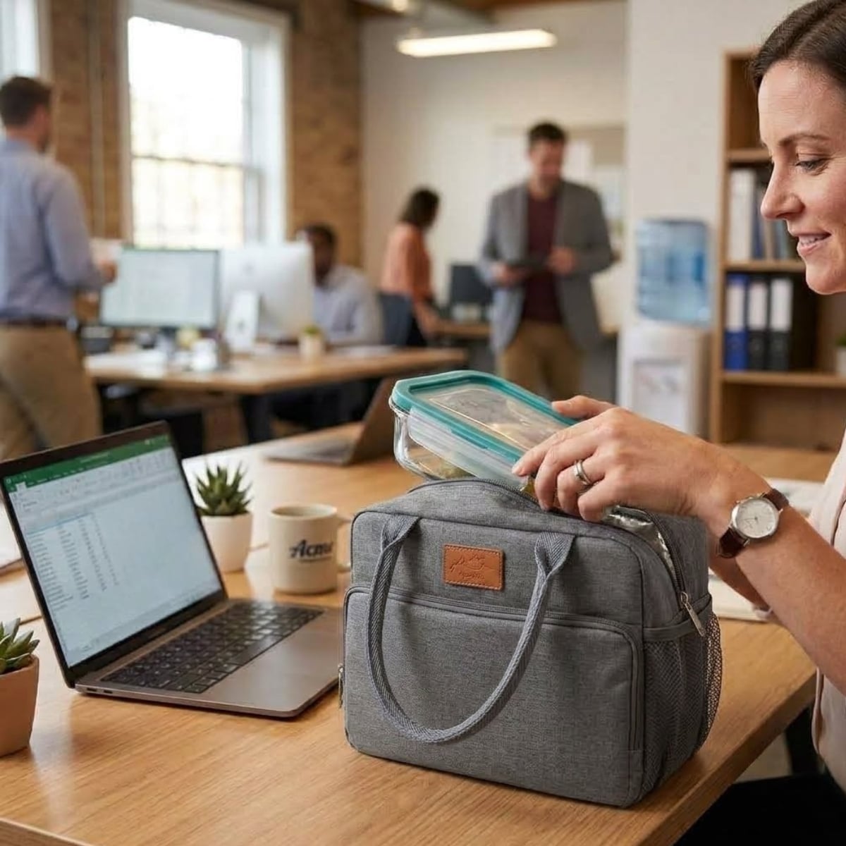 BOLSO LONCHERA TÉRMICA DE TELA OXFORD CON ASAS GRIS - 3