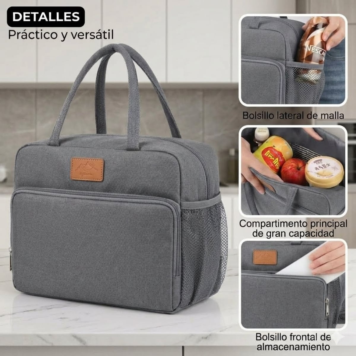BOLSO LONCHERA TÉRMICA DE TELA OXFORD CON ASAS GRIS - 5