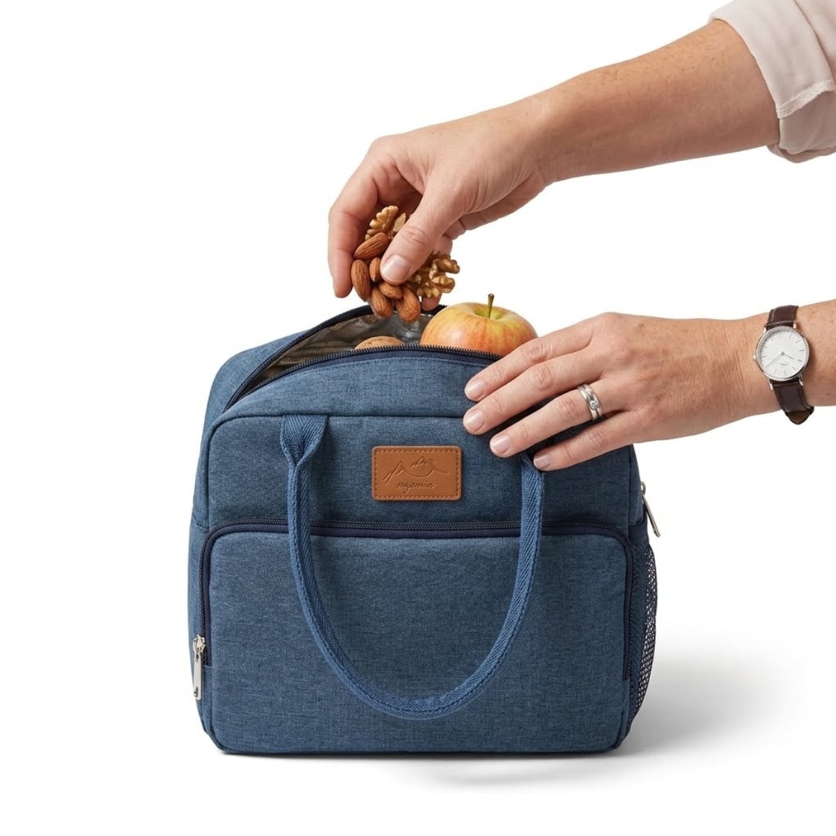 BOLSO LONCHERA TÉRMICA DE TELA OXFORD CON ASAS AZUL - 1