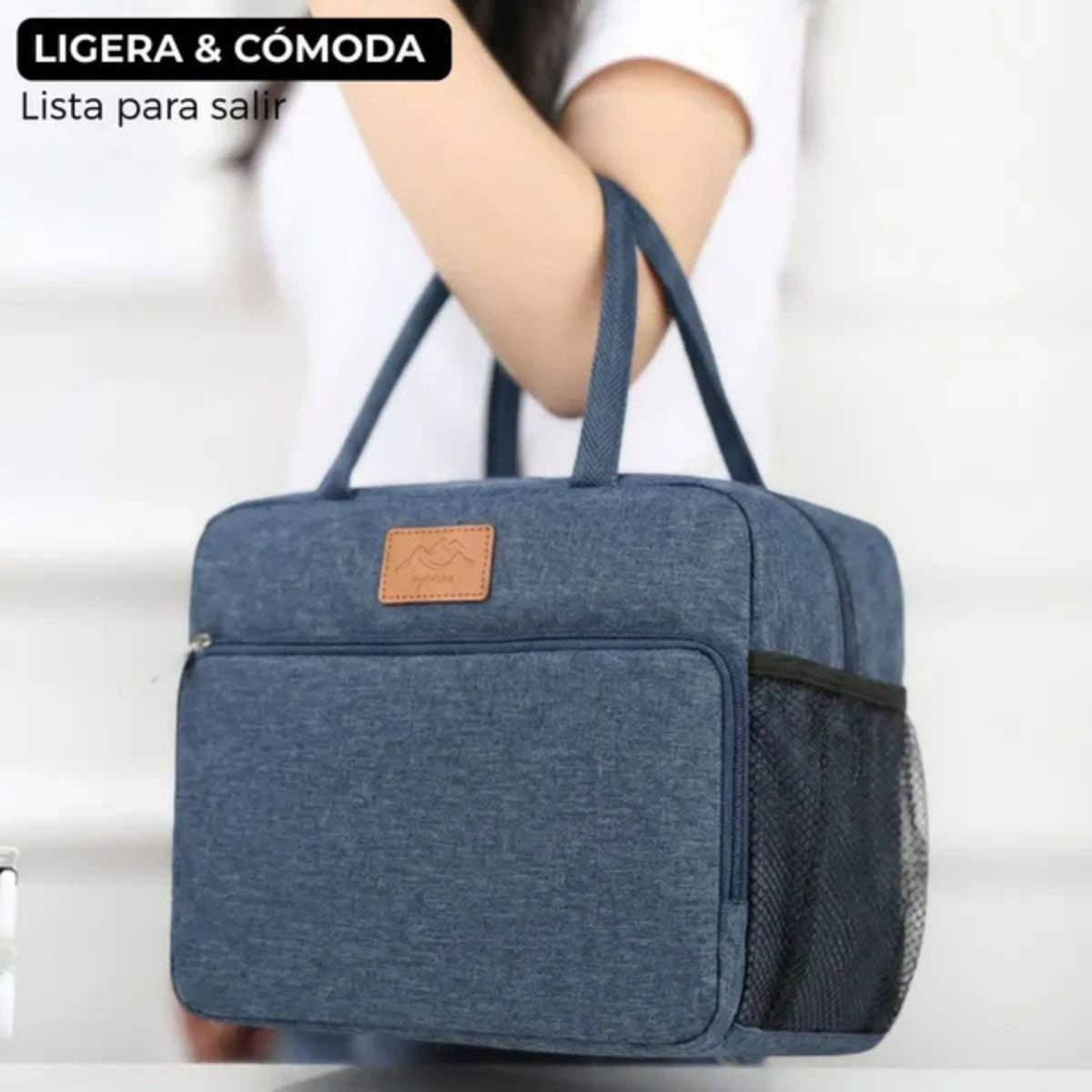 BOLSO LONCHERA TÉRMICA DE TELA OXFORD CON ASAS AZUL - 2