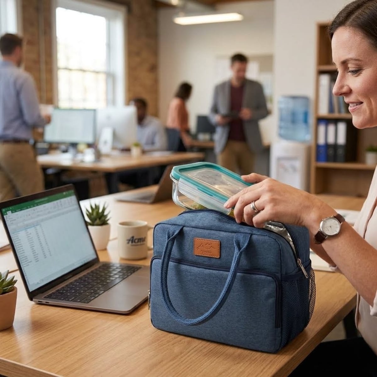 BOLSO LONCHERA TÉRMICA DE TELA OXFORD CON ASAS AZUL - 5