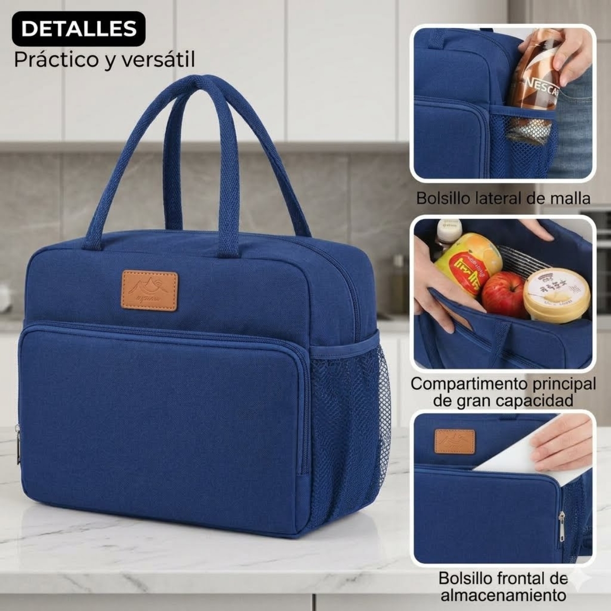 BOLSO LONCHERA TÉRMICA DE TELA OXFORD CON ASAS AZUL - 6