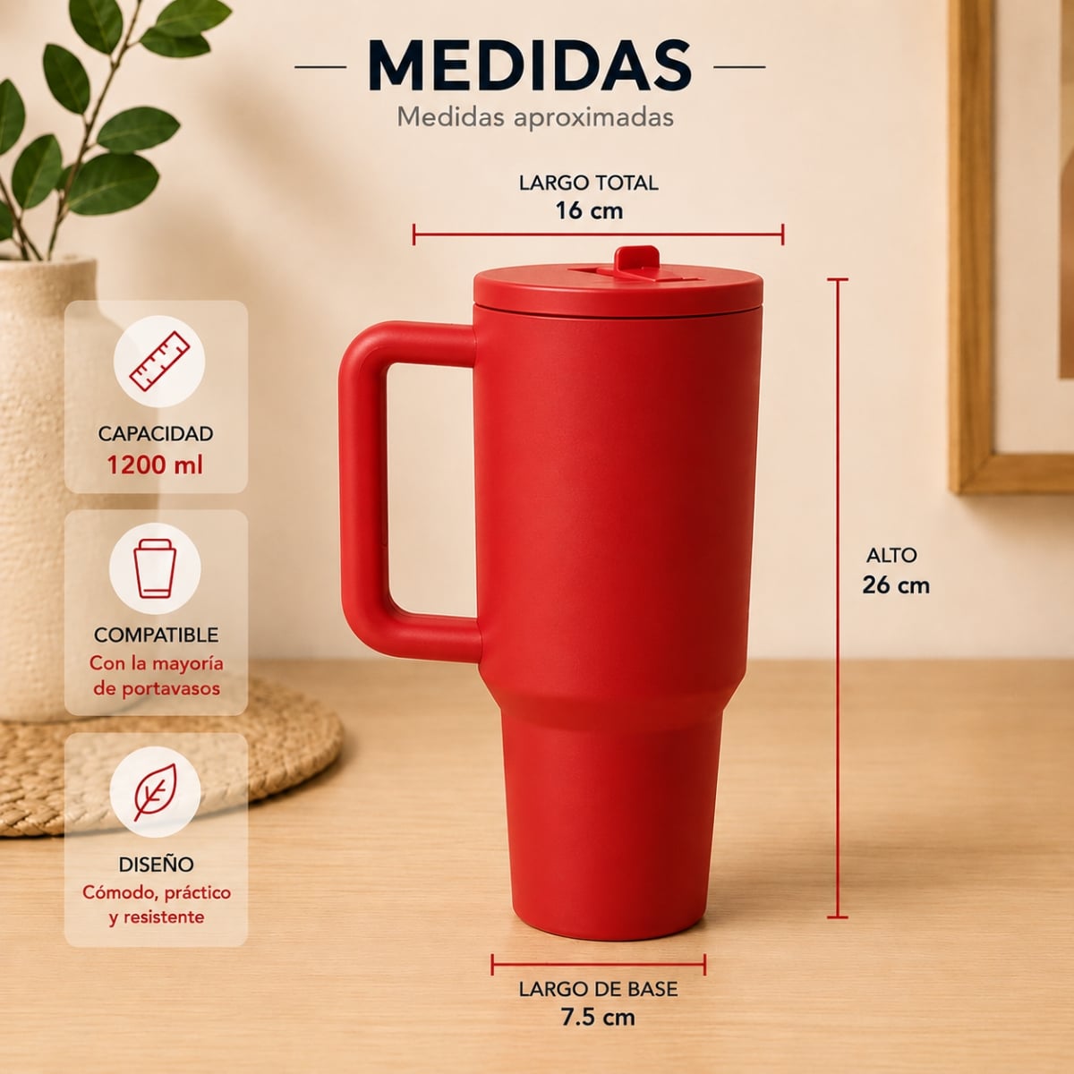 VASO TOMATODO TÉRMICO 1200 ML CON SORBETE PARIS ROJO - 7