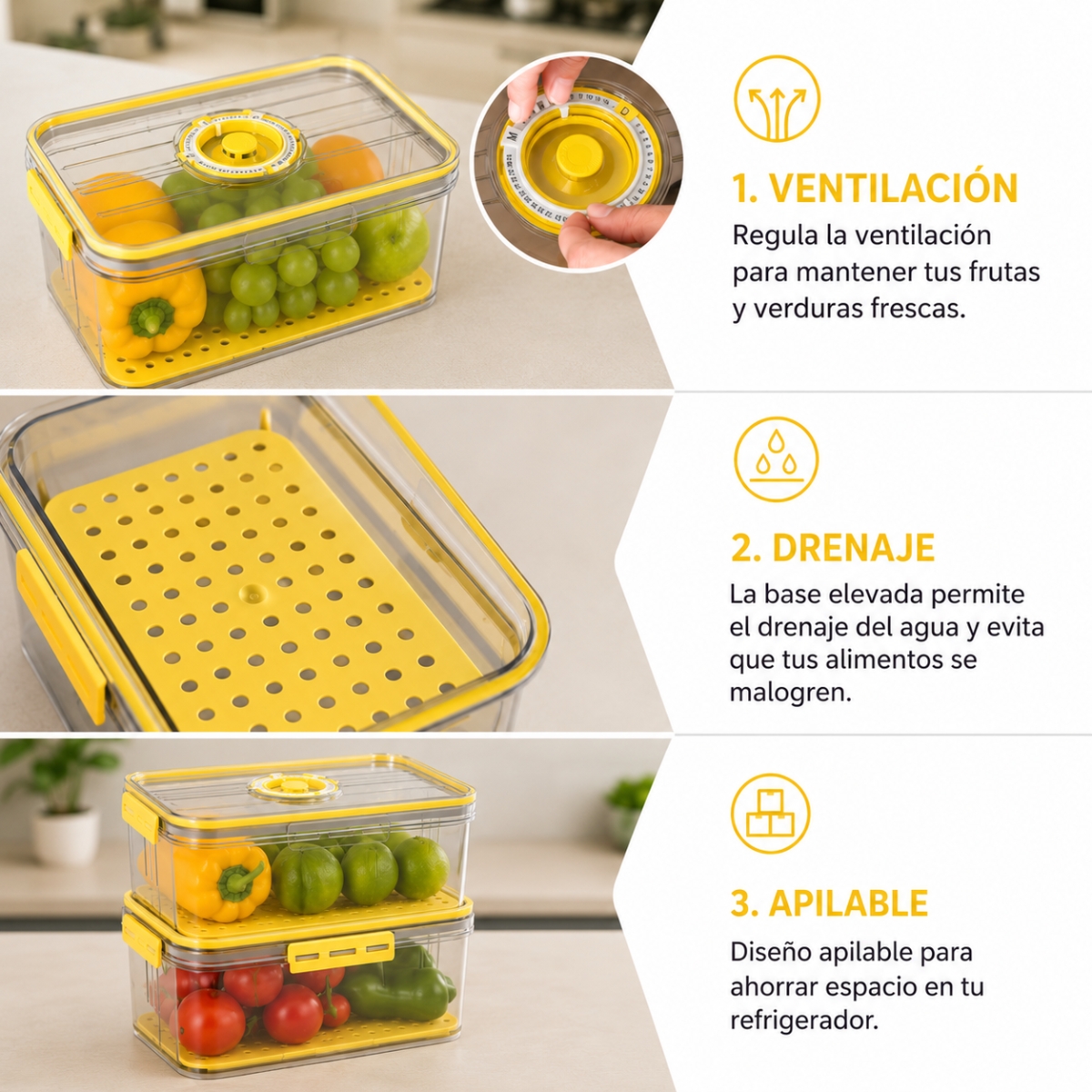 TÁPER HERMÉTICO PREMIUM AMARILLO TAMAÑO M - 7006 - 6