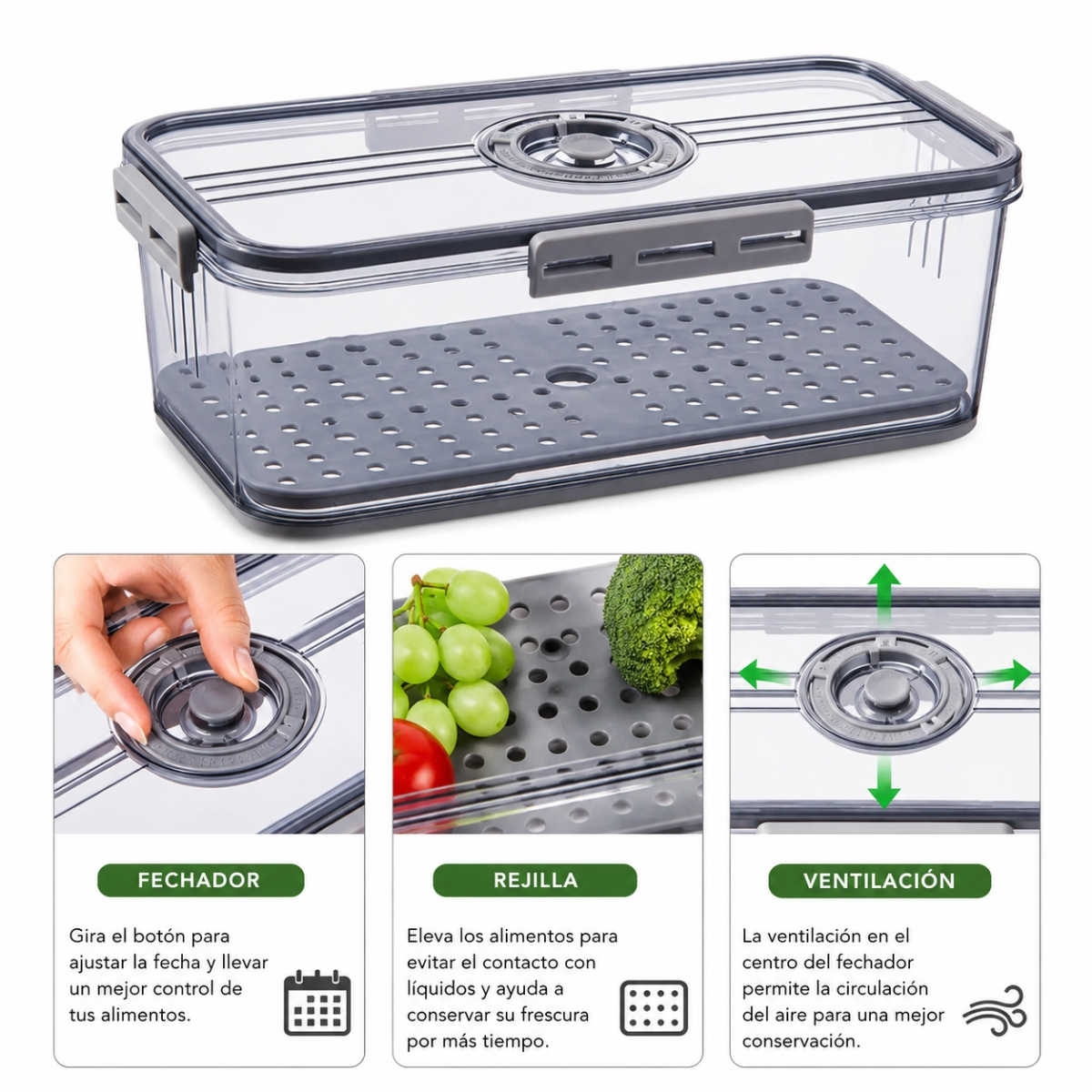 TÁPER HERMÉTICO PREMIUM GRIS TAMAÑO M - 7006 - 6