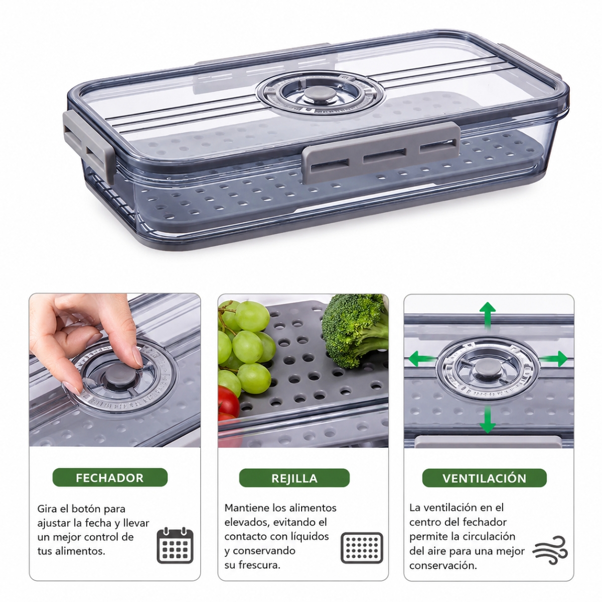 TÁPER HERMÉTICO PREMIUM GRIS TAMAÑO M - 7007 - 6