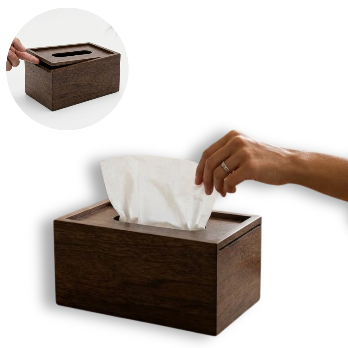 DISPENSADOR DE PAÑUELOS DISEÑO MADERA BAMBÚ OSCURO - 1