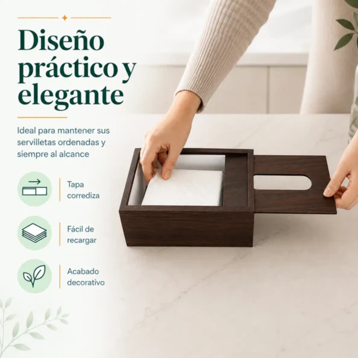 DISPENSADOR DE PAÑUELOS DISEÑO MADERA BAMBÚ OSCURO - 3