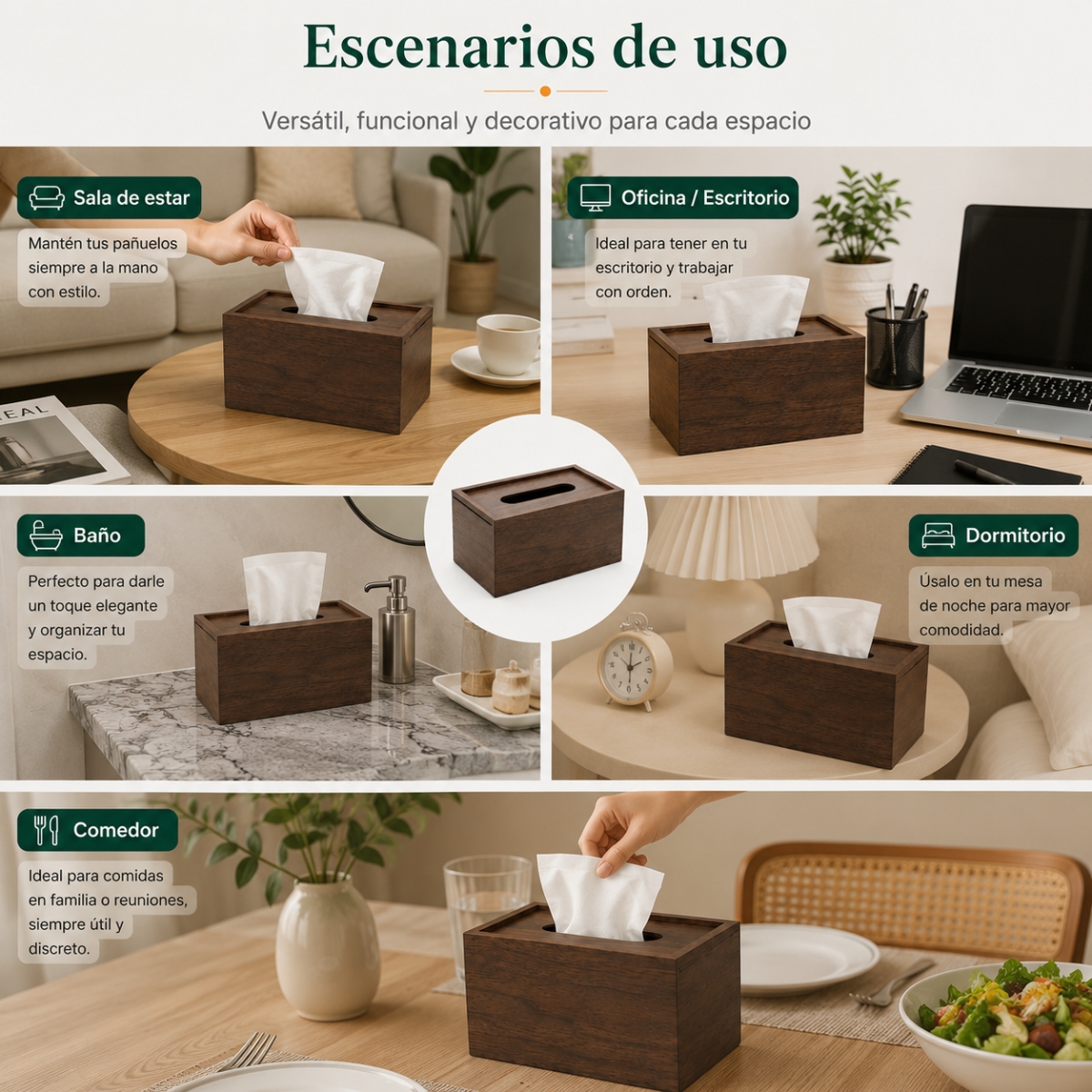 DISPENSADOR DE PAÑUELOS DISEÑO MADERA BAMBÚ OSCURO - 4