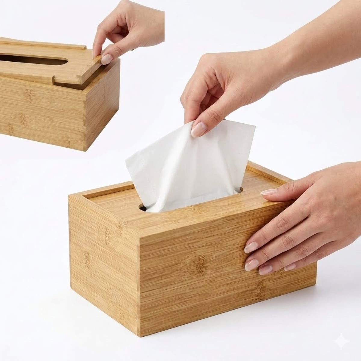 DISPENSADOR DE PAÑUELOS DISEÑO MADERA BAMBÚ CLARO - 1