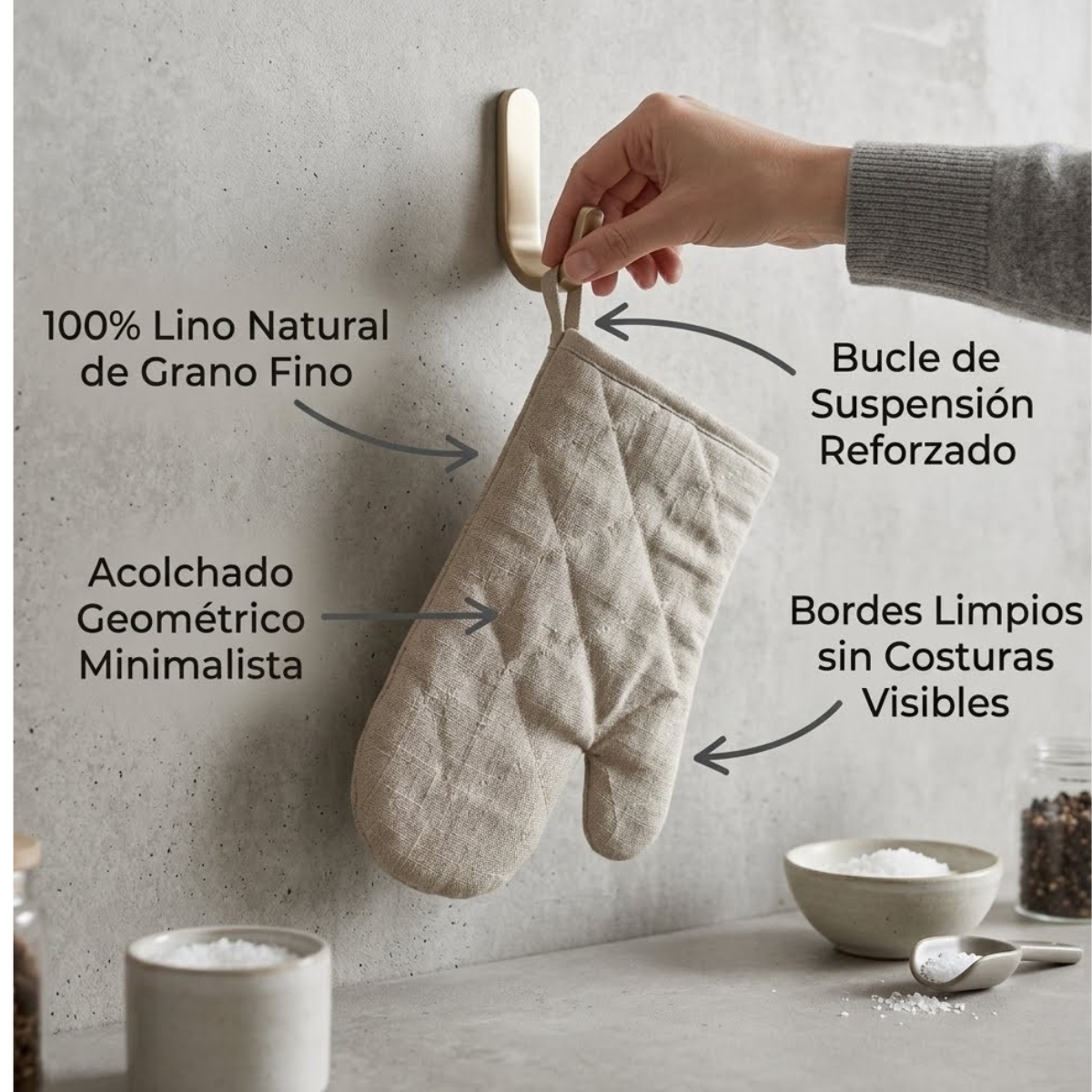 GUANTES DE COCINA ACOLCHADOS PARA HORNO COLOR ARENA - 5