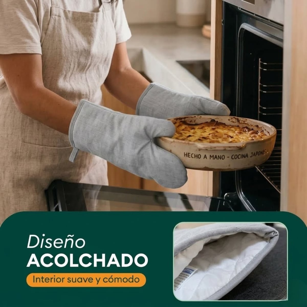 GUANTES DE COCINA ACOLCHADOS PARA HORNO COLOR GRIS - 2