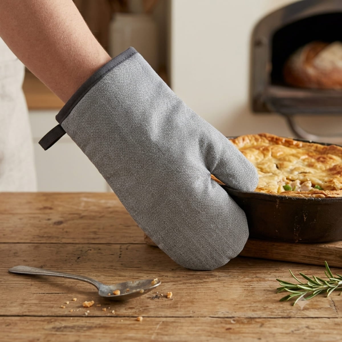 GUANTES DE COCINA ACOLCHADOS PARA HORNO COLOR GRIS - 3