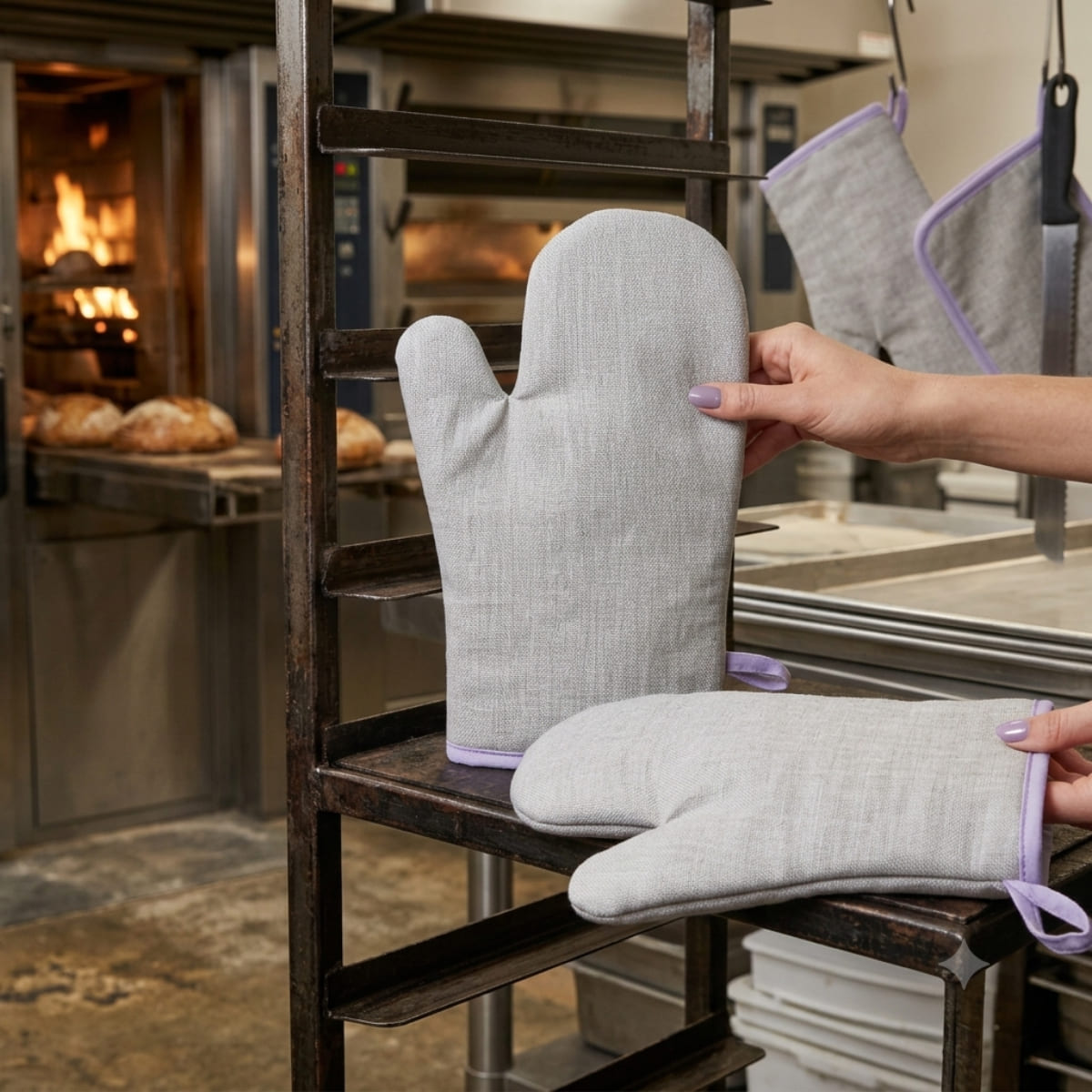 GUANTES DE COCINA ACOLCHADOS PARA HORNO COLOR GRIS - 4