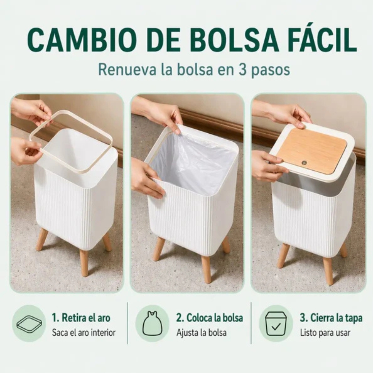 TACHO DE BASURA CON TAPA TOUCH 8 LITROS LUMEN - 5