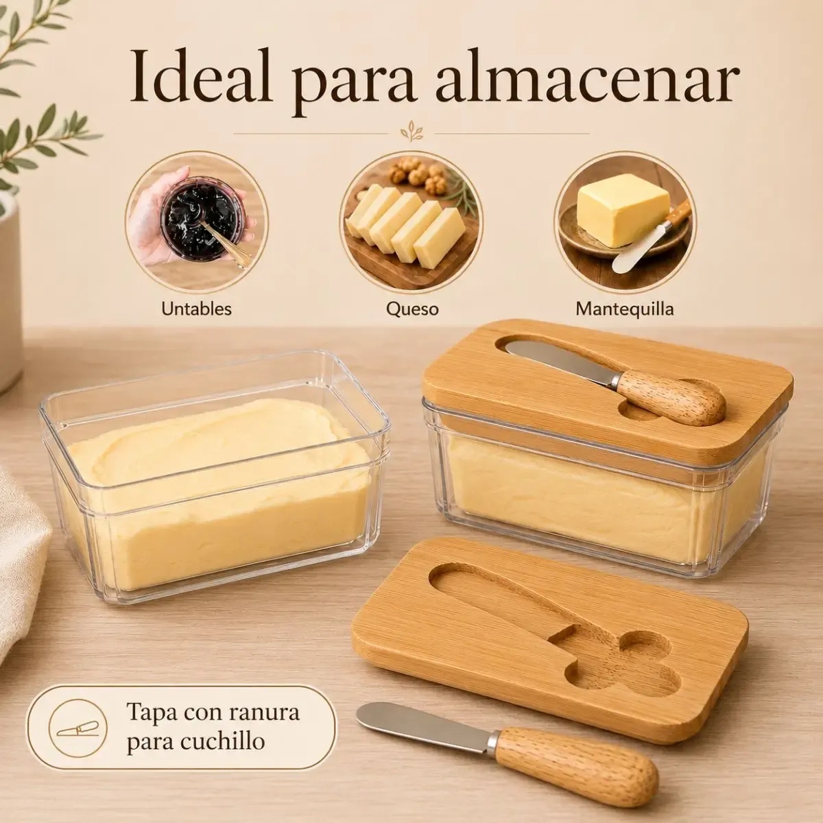 MANTEQUILLERA CON CUCHILLO Y TAPA DE BAMBÚ - 4