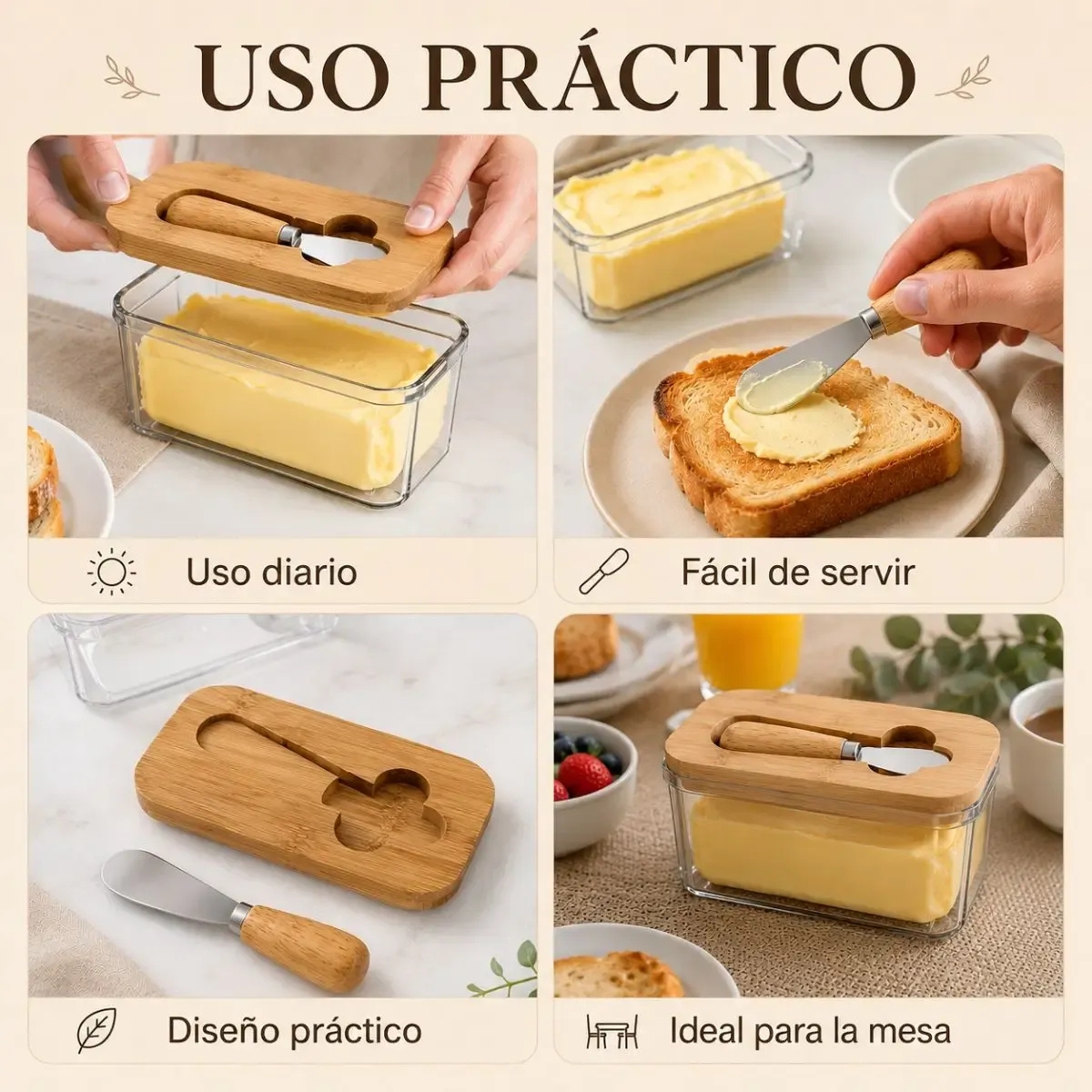 MANTEQUILLERA CON CUCHILLO Y TAPA DE BAMBÚ - 5