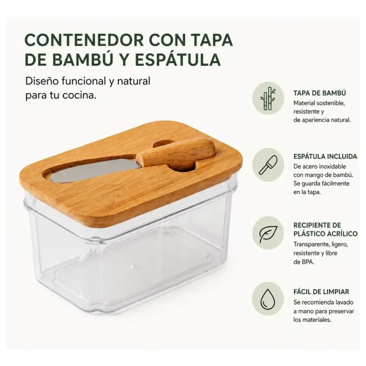 MANTEQUILLERA CON CUCHILLO Y TAPA DE BAMBÚ - 6