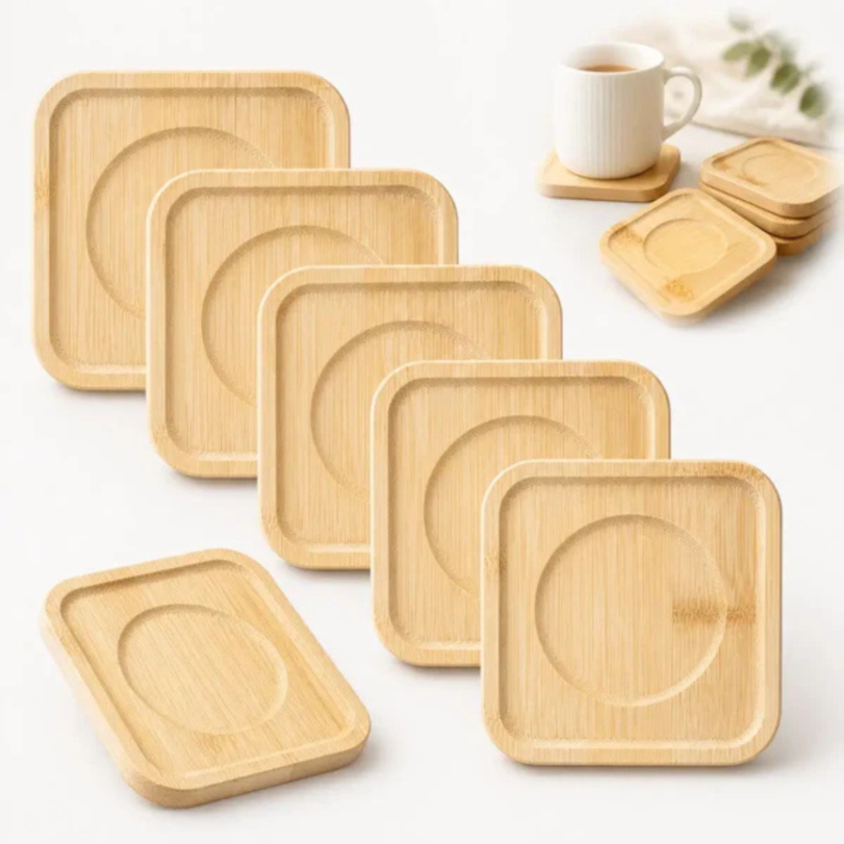 SET DE 6 POSAVASOS DE BAMBÚ CUADRADO - 1
