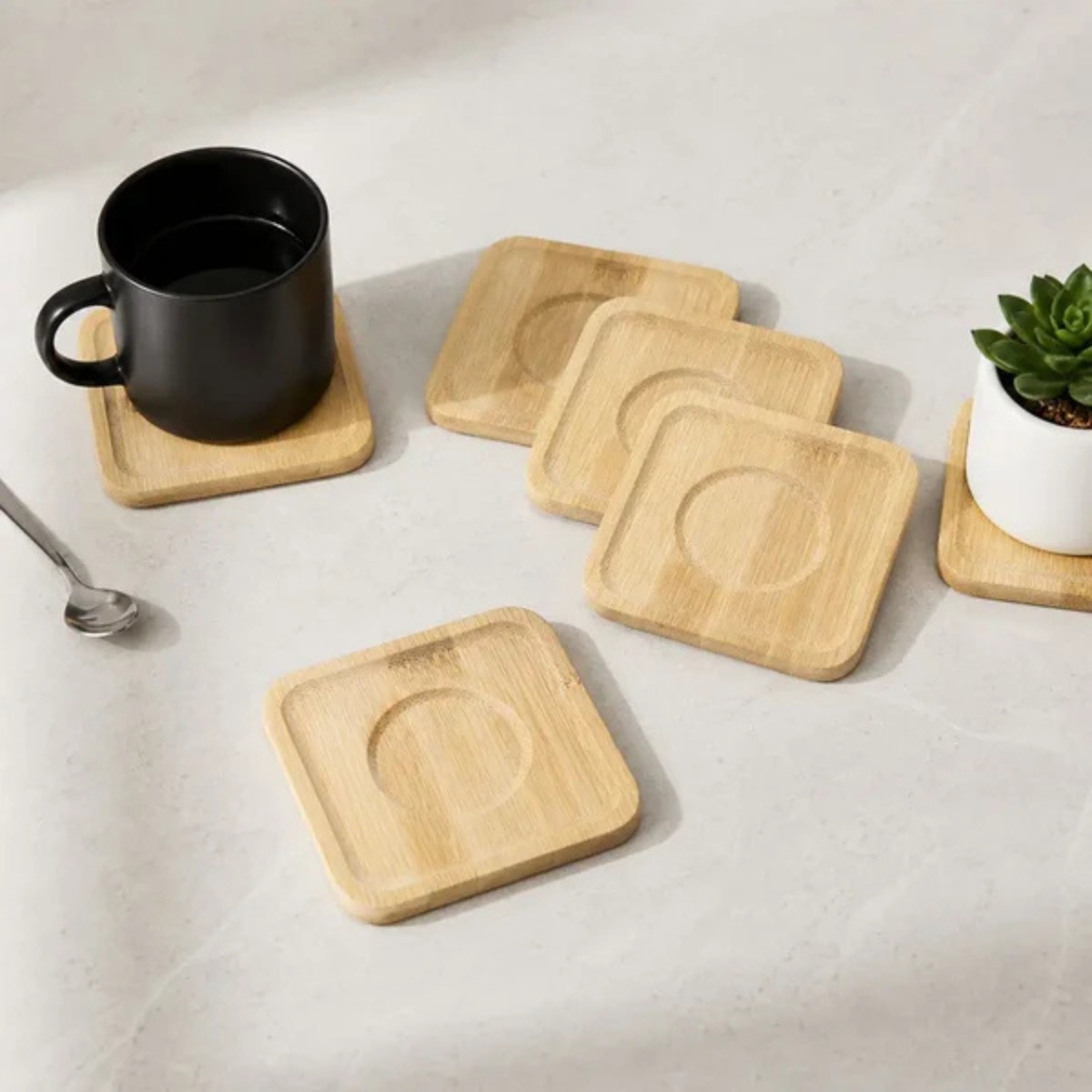 SET DE 6 POSAVASOS DE BAMBÚ CUADRADO - 4