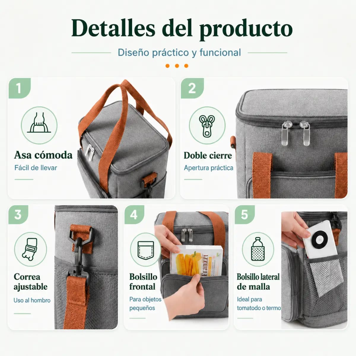 BOLSO LONCHERA TÉRMICA AJUSTABLE BELIEVE GRIS - 6