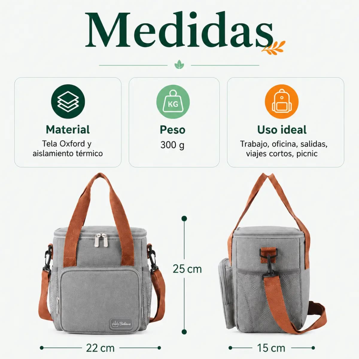 BOLSO LONCHERA TÉRMICA AJUSTABLE BELIEVE GRIS - 8