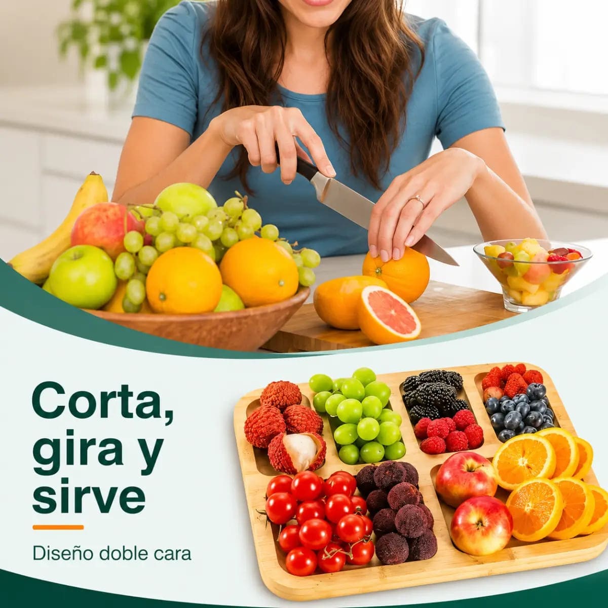 BANDEJA RECTANGULAR DE BAMBÚ CON TAPA Y DIVISIONES BLANCO - 4
