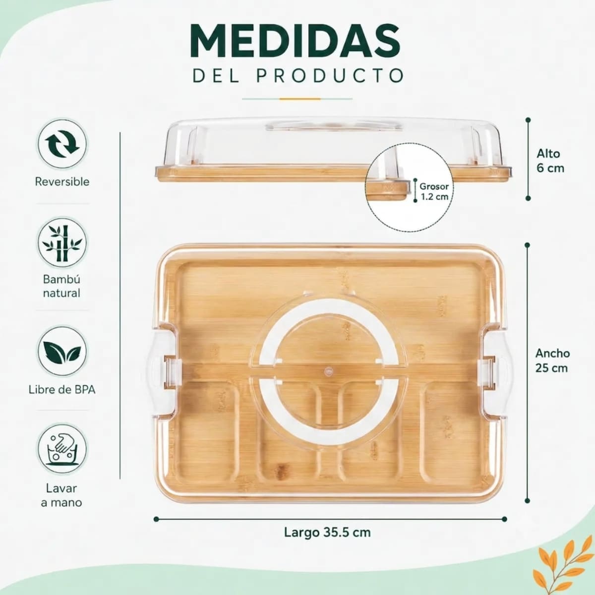 BANDEJA RECTANGULAR DE BAMBÚ CON TAPA Y DIVISIONES BLANCO - 6