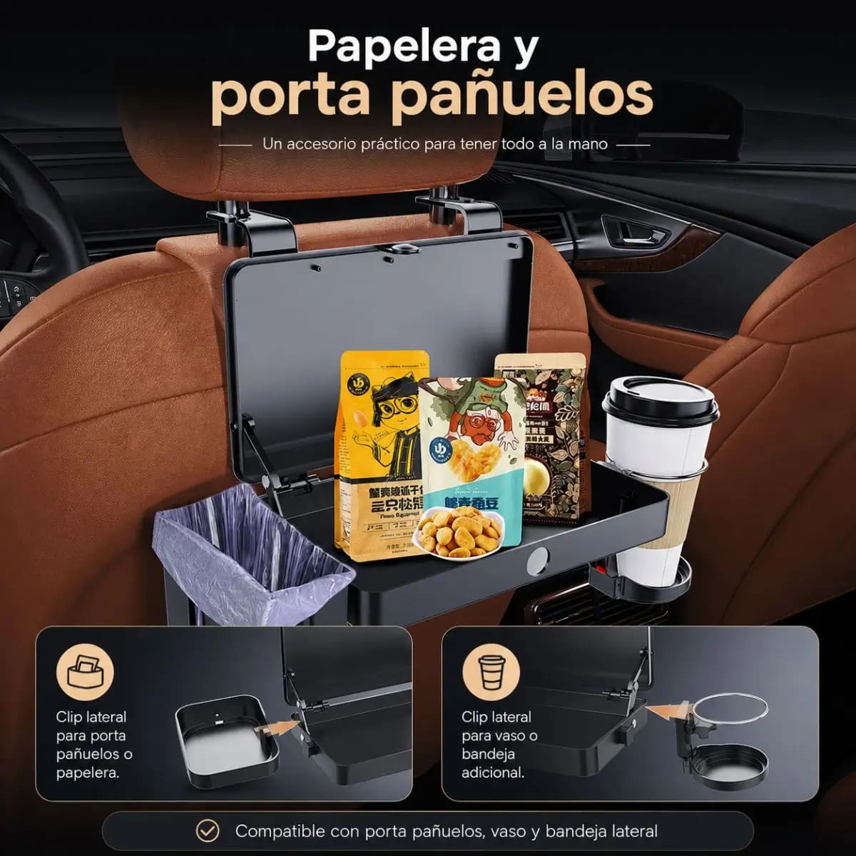 BANDEJA PLEGABLE PARA AUTO CON PORTA VASO K255 - 3