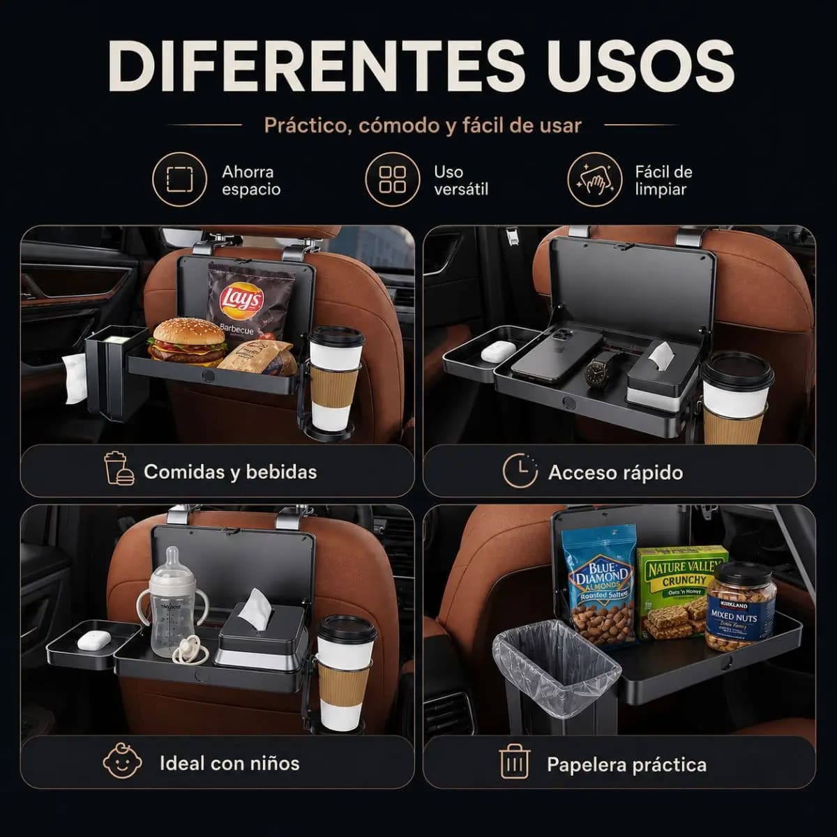 BANDEJA PLEGABLE PARA AUTO CON PORTA VASO K255 - 4
