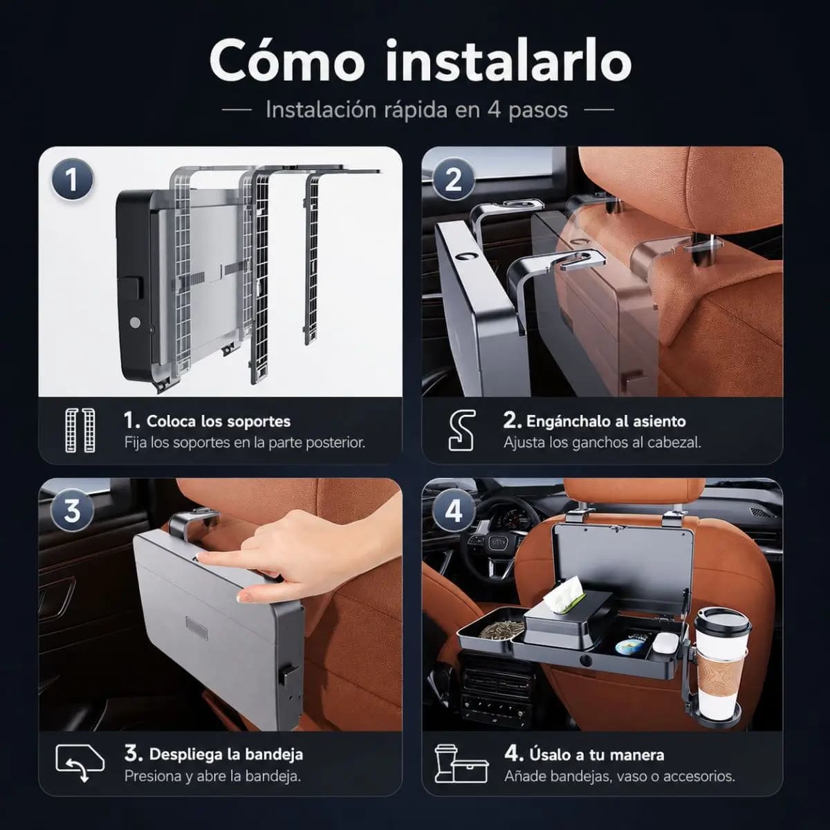 BANDEJA PLEGABLE PARA AUTO CON PORTA VASO K255 - 5