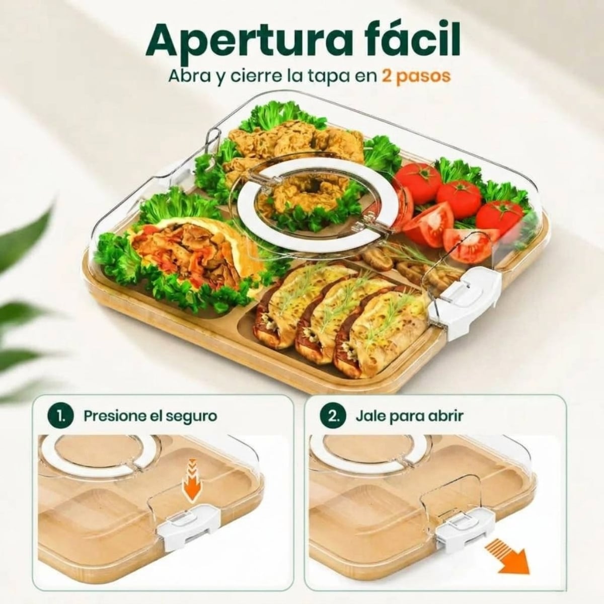 BANDEJA CUADRADO DE BAMBÚ CON TAPA DETALLES BLANCO - 3
