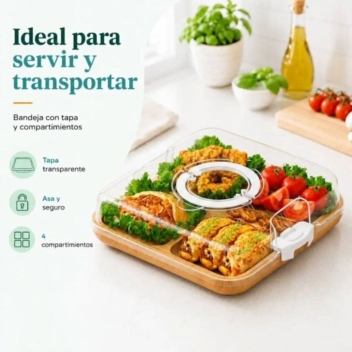 BANDEJA CUADRADO DE BAMBÚ CON TAPA DETALLES BLANCO - 7