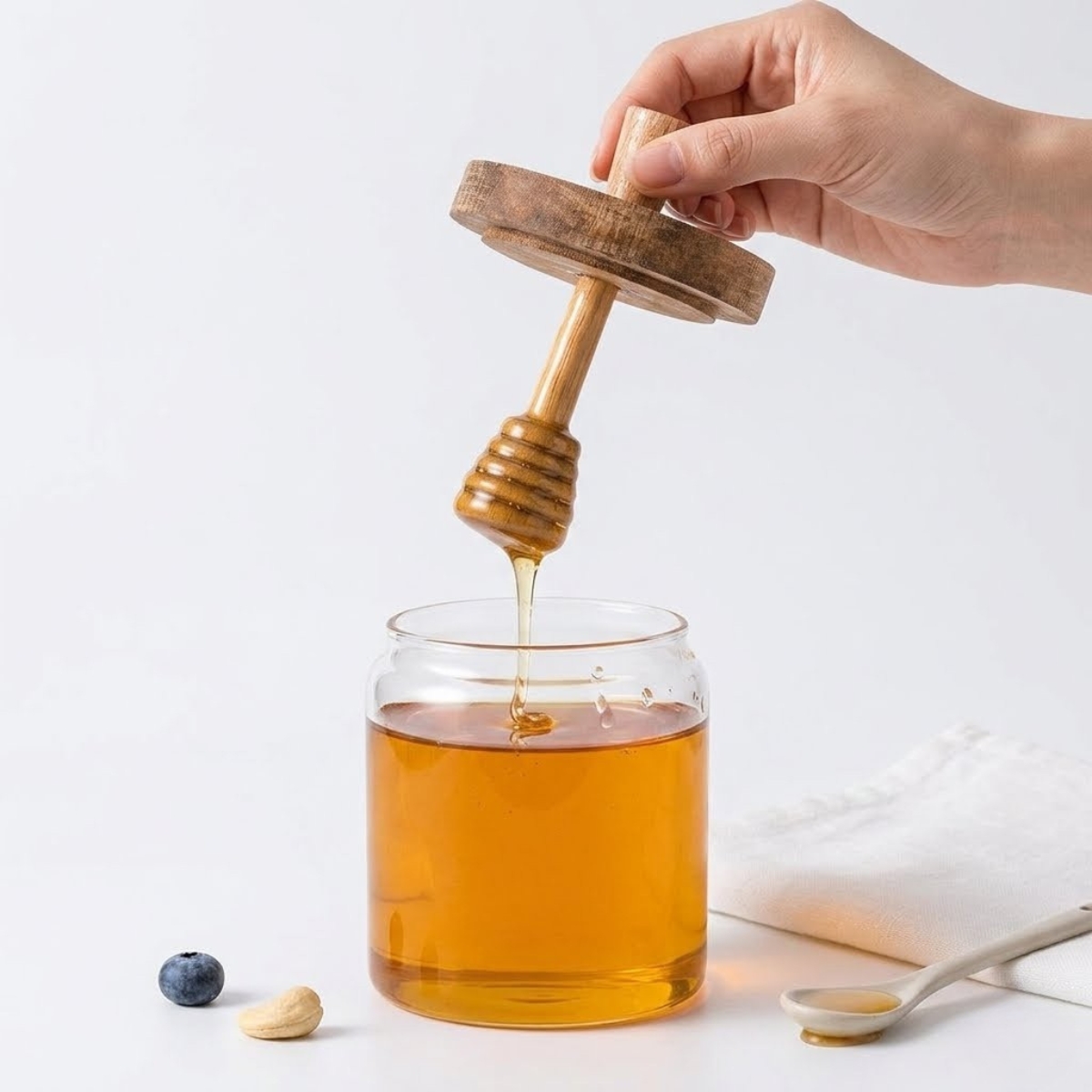 FRASCO PARA MIEL 400 ML CON TAPA DE MADERA - 1