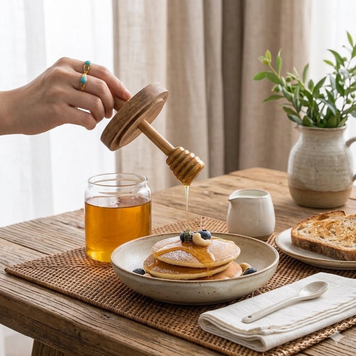 FRASCO PARA MIEL 400 ML CON TAPA DE MADERA - 2