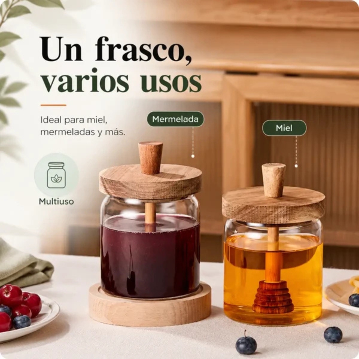 FRASCO PARA MIEL 400 ML CON TAPA DE MADERA - 4