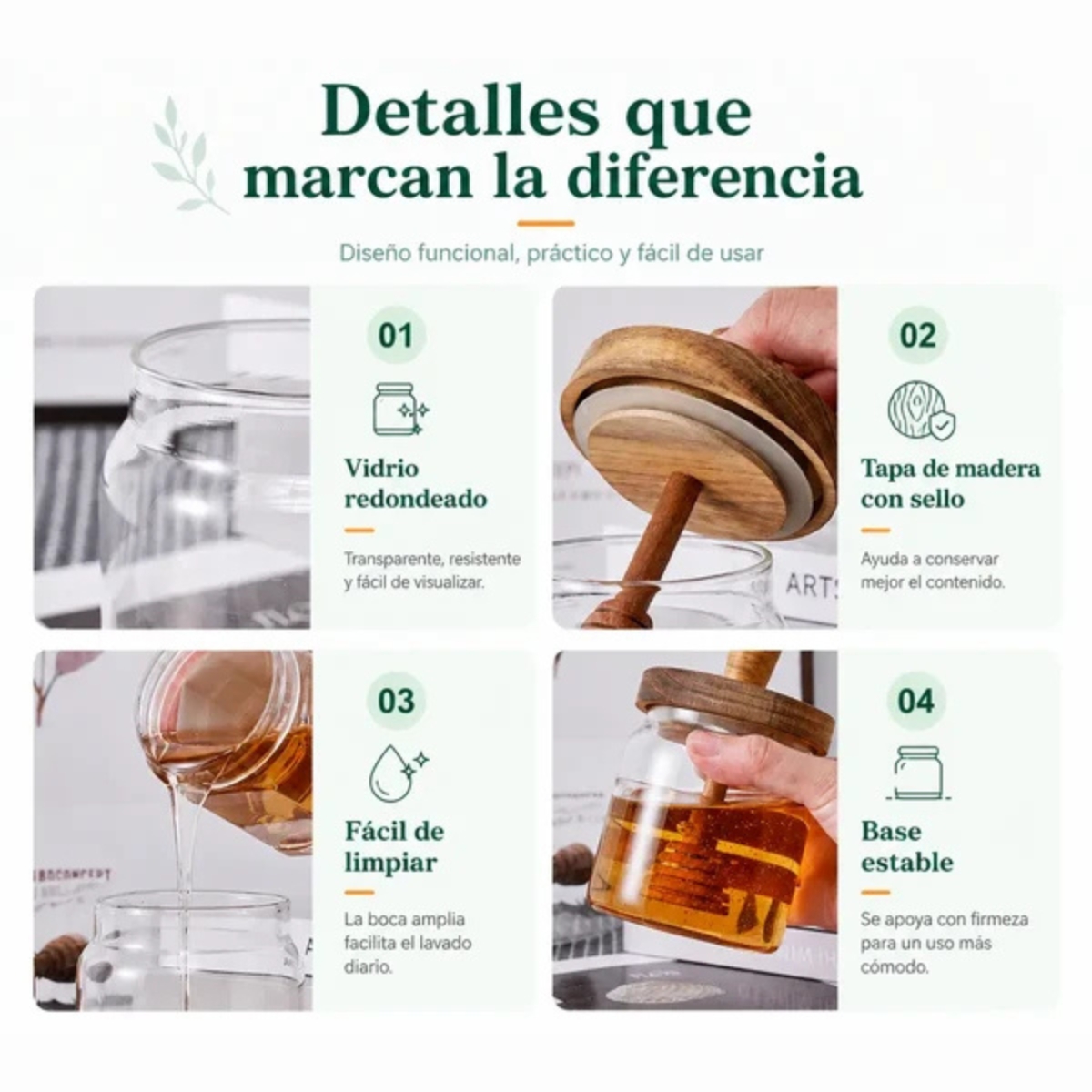 FRASCO PARA MIEL 400 ML CON TAPA DE MADERA - 6