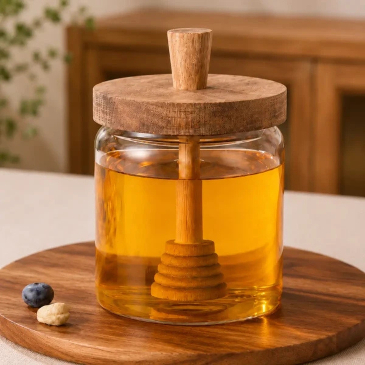 FRASCO PARA MIEL 400 ML CON TAPA DE MADERA - 7