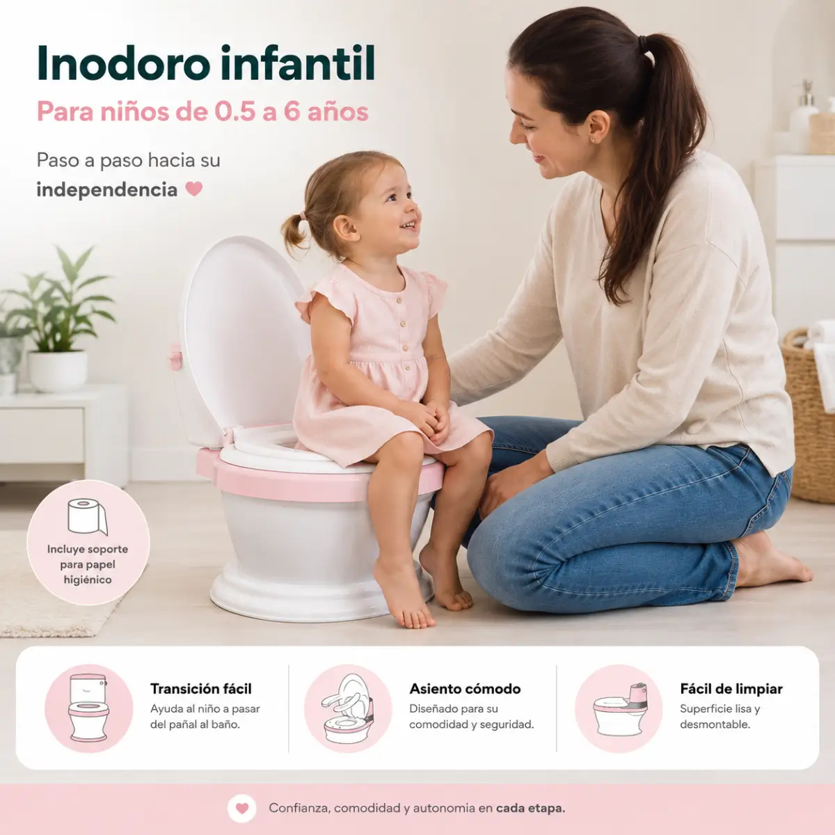 INODORO INFANTIL DE ENTRENAMIENTO PORTÁTIL ROSA - 3