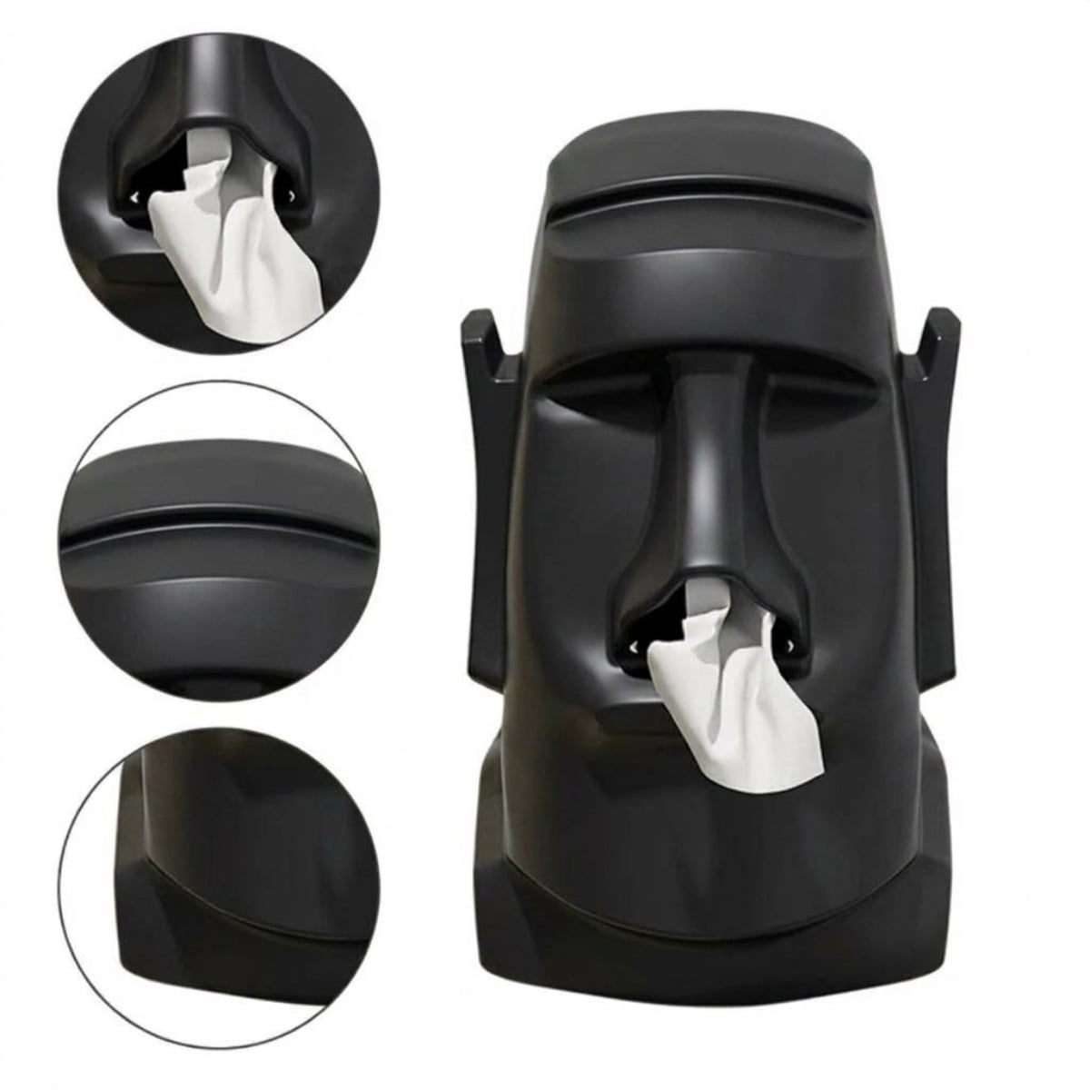 DISPENSADOR MOAI MULTIUSO PARA PAÑUELOS Y AUDÍFONOS NEGRO - 1