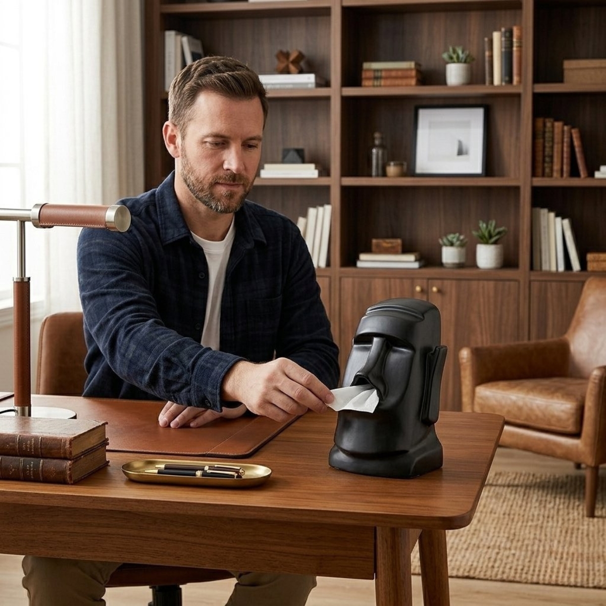 DISPENSADOR MOAI MULTIUSO PARA PAÑUELOS Y AUDÍFONOS NEGRO - 2